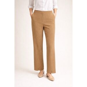 Mesmerize Women's Tan Straight Leg Pants 14 Front Zip Minimalist Career Trousers
